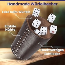 Würfelbecher Echtleder mit 6
